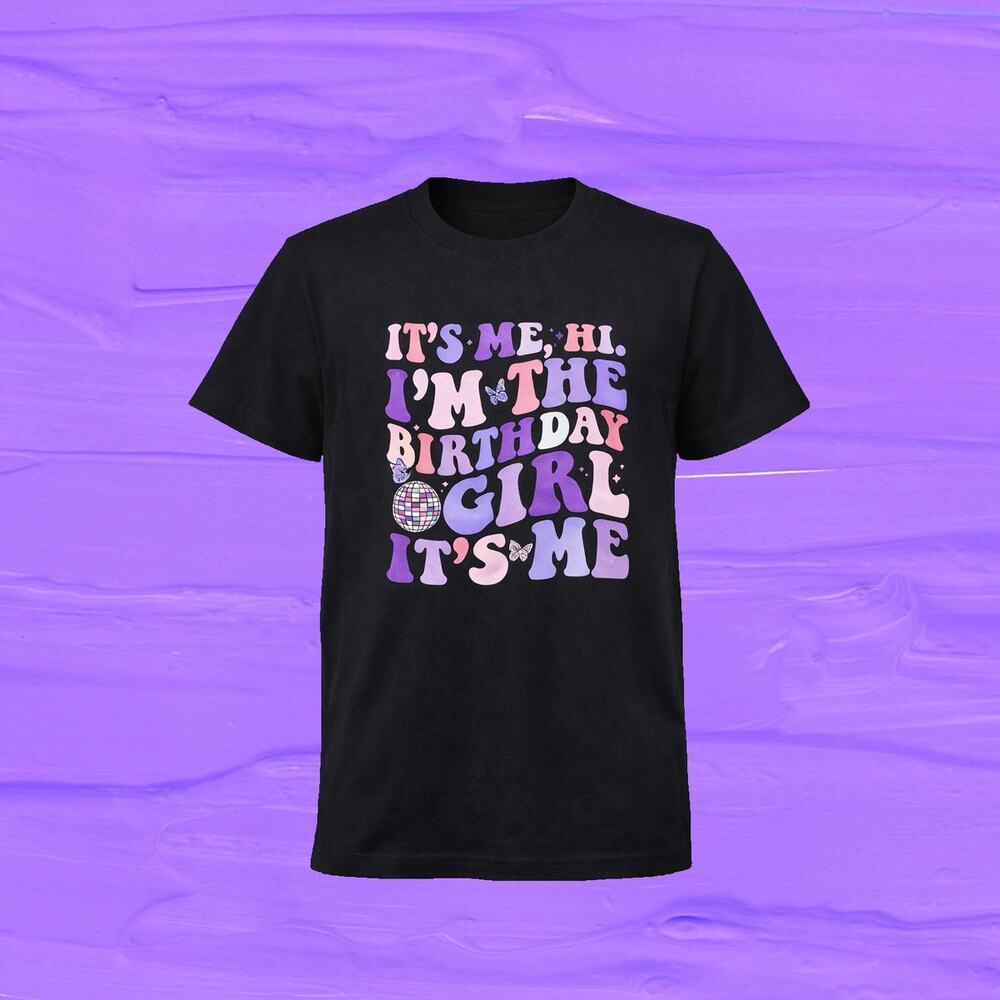 Girls Its Me Birthday Girl, Its Me Singer Graphic Black Shirt 10/12